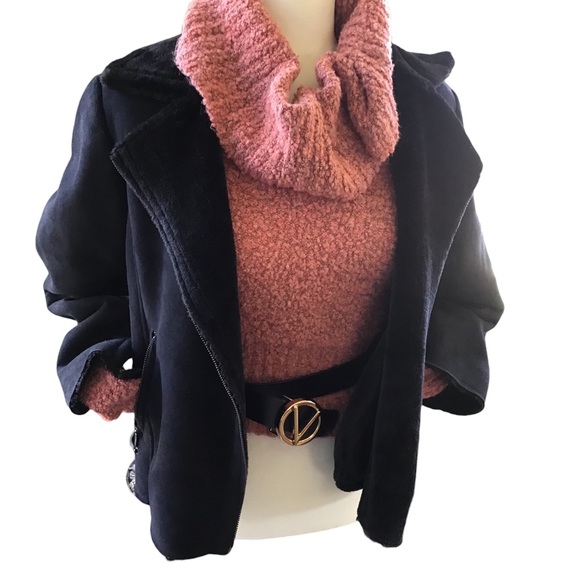 Suede jacket, Faux Shearling Suede jacket in black size S/P - Picture 3 of 9